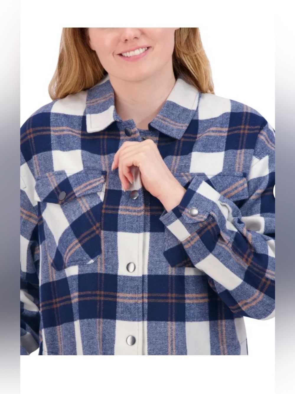 NWT HFX Plaid Button-Front shirt/Jacket in Navy and Cream - Picture 4 of 9